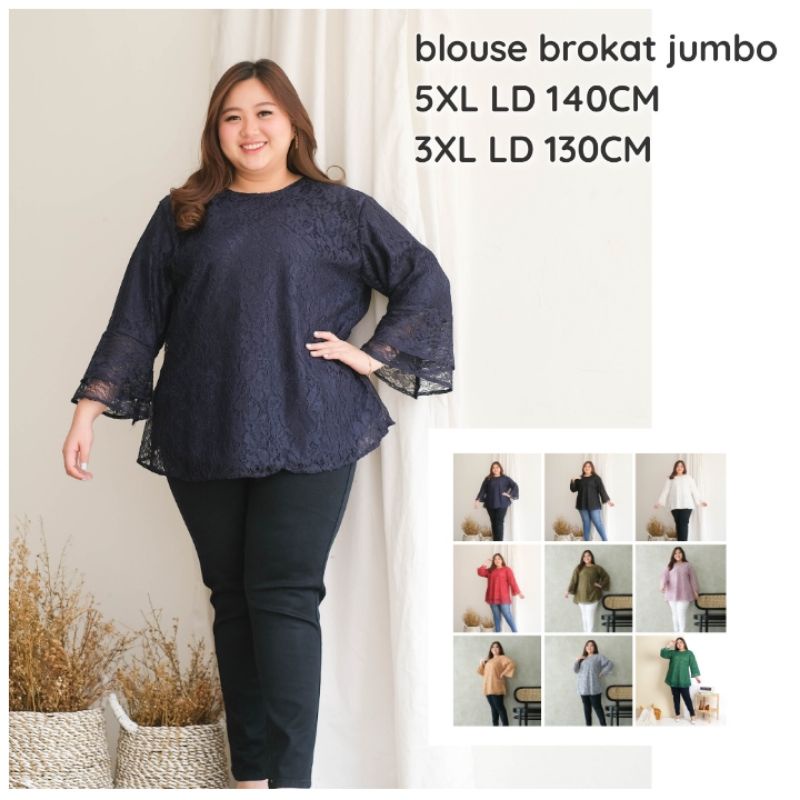 Baju atasan jumbo brukat wanita 5xl ld 145 cm blouse burkat bigsize