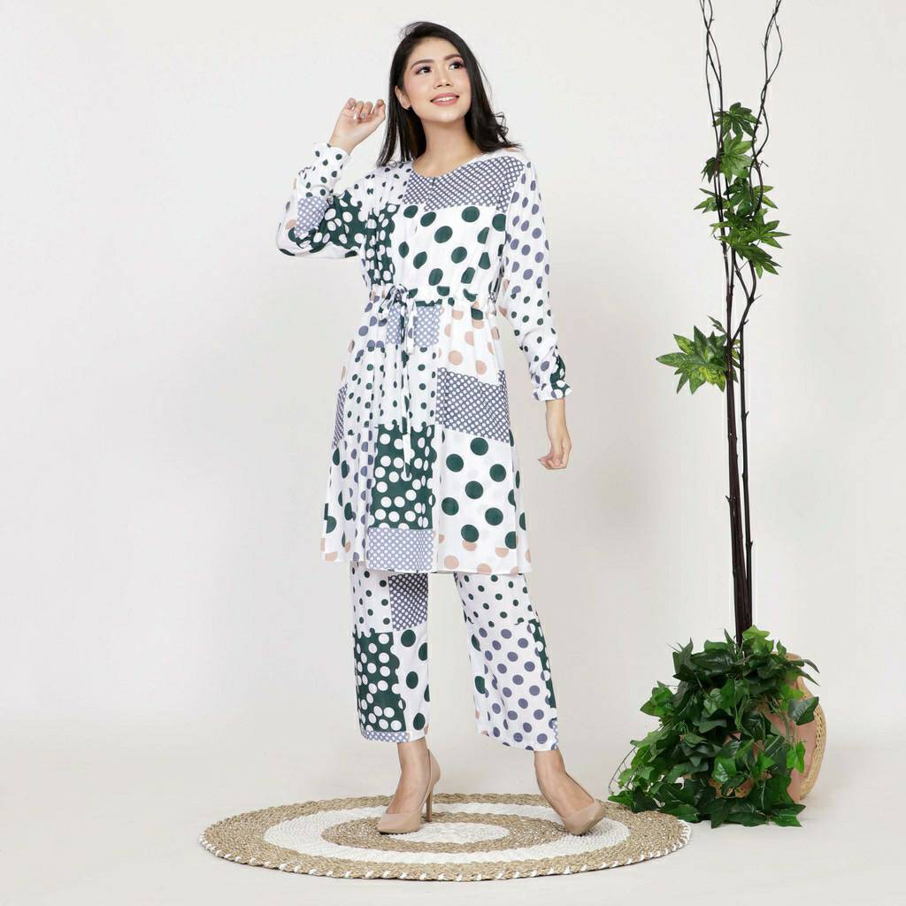 Lauren Setelan Wanita Setelan Rayon SET Wanita Rayon Polka Size XL, 3XL, 5XL