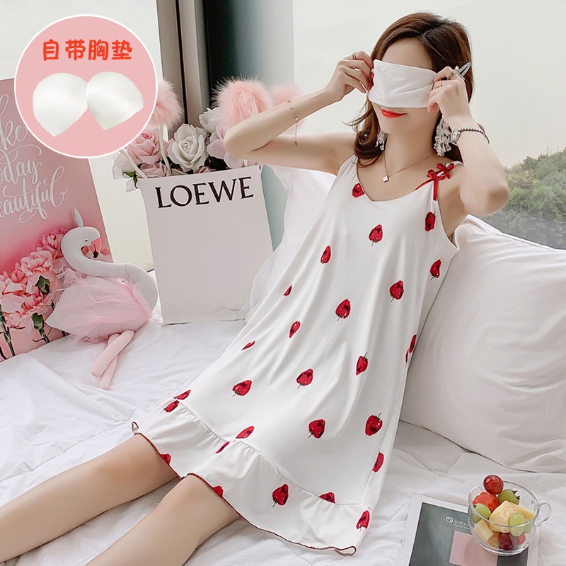 Piyama Dress Daster Wanita Korean Style Dengan Cup Bra Import