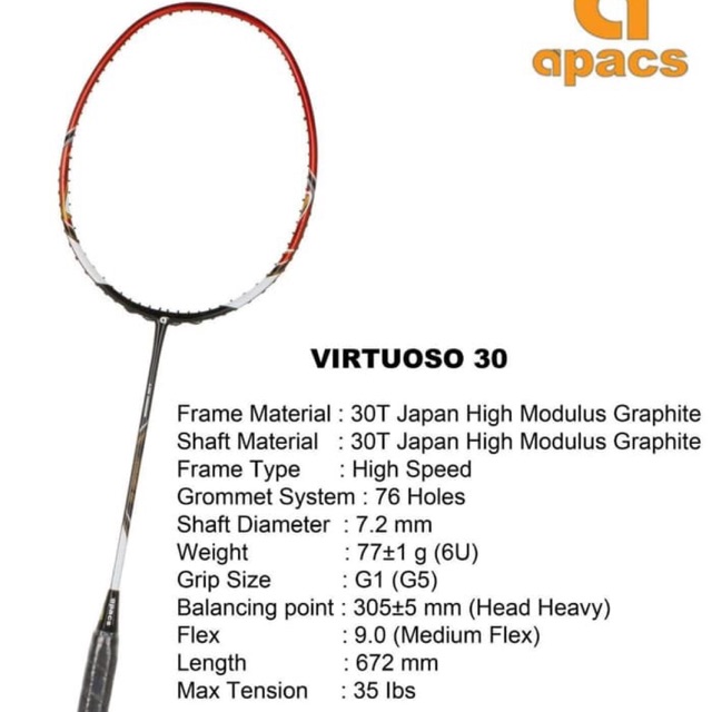 ORIGINAL Apacs Virtuoso 30 Raket Badminton