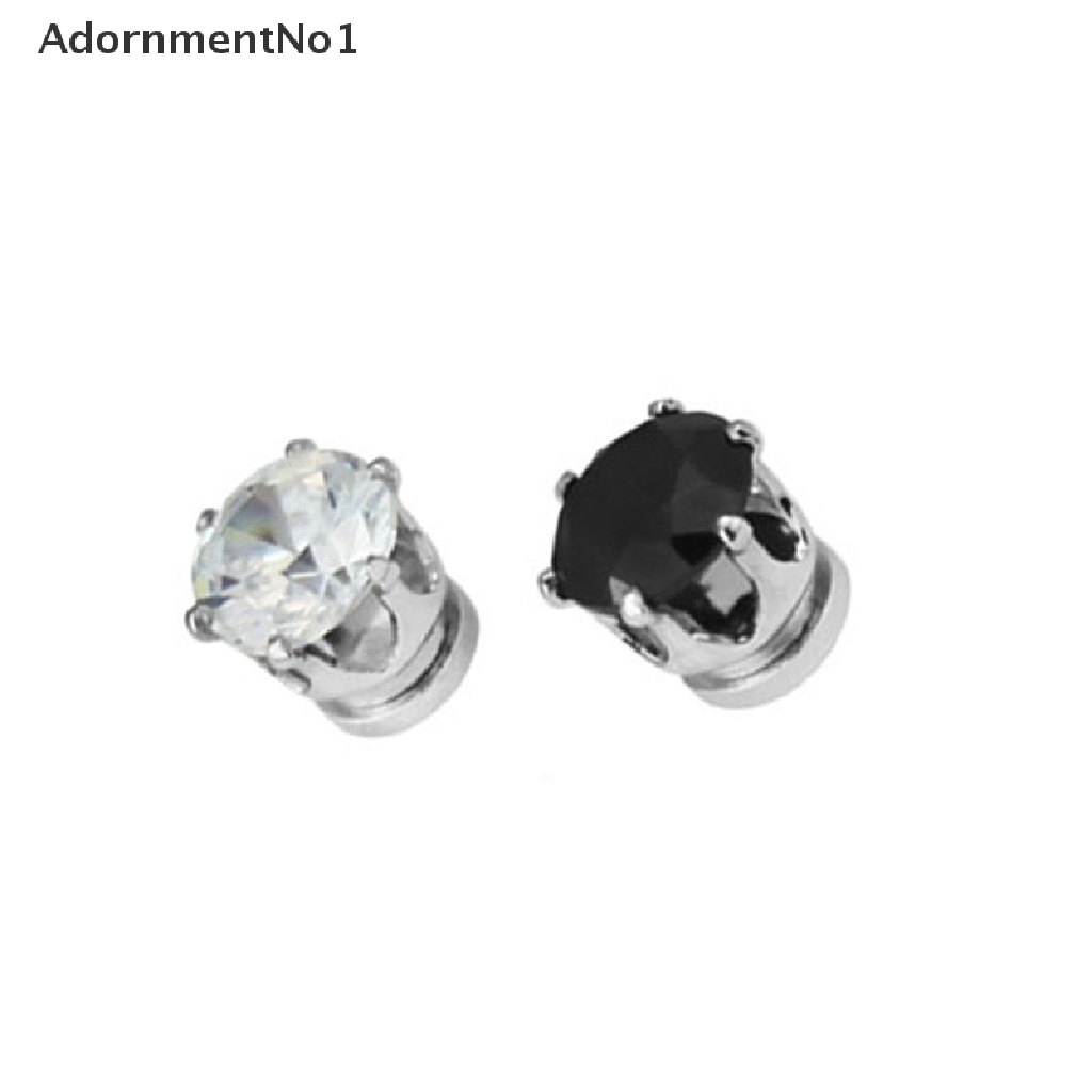 (AdornmentNo1) 1 Pasang Anting Tusuk Magnet Kristal Hitam / Bening Untuk Unisex / Pria / Wanita