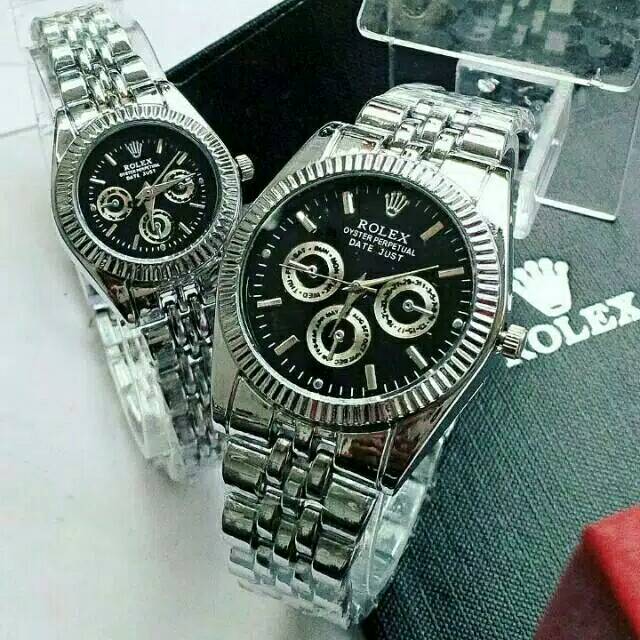 JAM TANGAN ROLEX COUPLE SILVER-HITAM