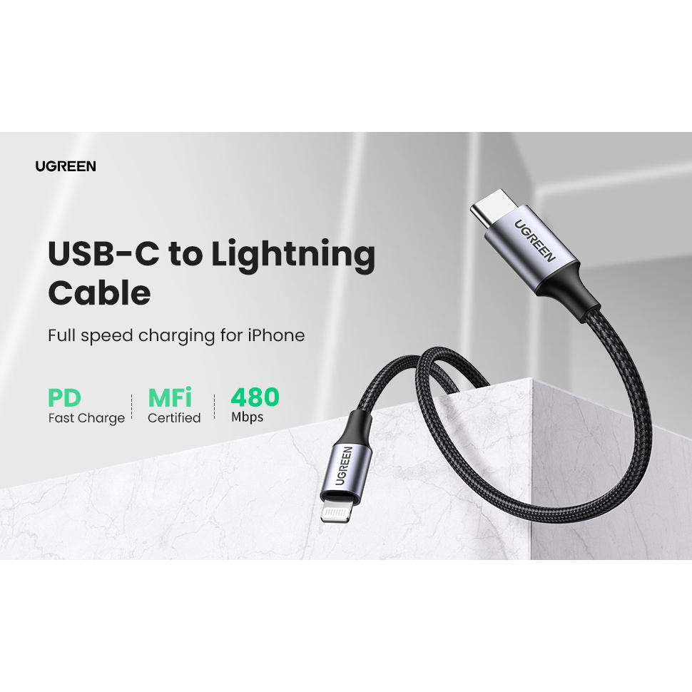 UGREEN Kabel Lightning (MFI) to USB-C Nylon Braided - US304