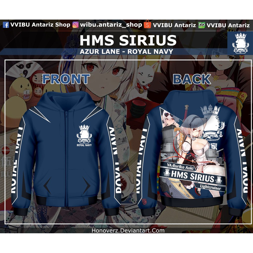 Jaket Hoodie Fullprint Anime Azur Lane HMS Sirius