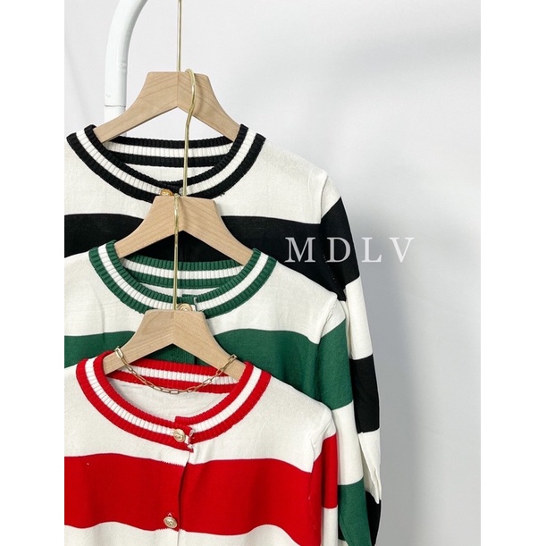 MDLV ~ 2400 Dominina Striped Knit Jacket Women Knit Stripe Cardigan Import Cardigan Garis Rajut Cardigan Rajut Premium Cardigan Rajut Lengan panjang Cardigan Premium Good Quality Fashion Import