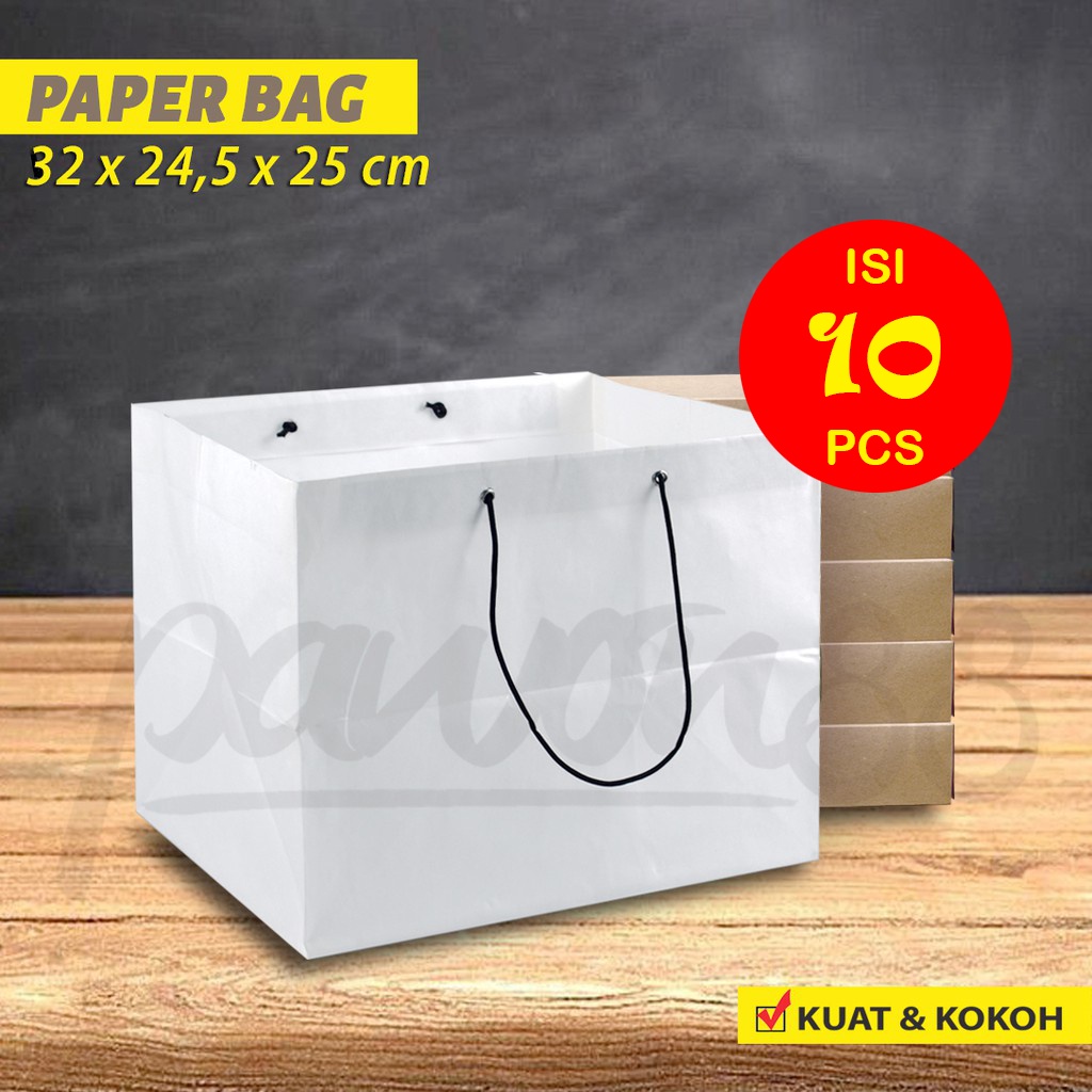 

Paper Bag untuk - Box Donat is 6 | 32 x 24.5 x 25 cm - PUTIH -( 10 Pcs )