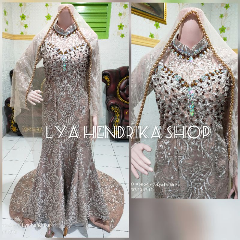 GAUN PENGANTIN DUYUNG EKOR ELISAAB+VEIL PAYET MUTIARA