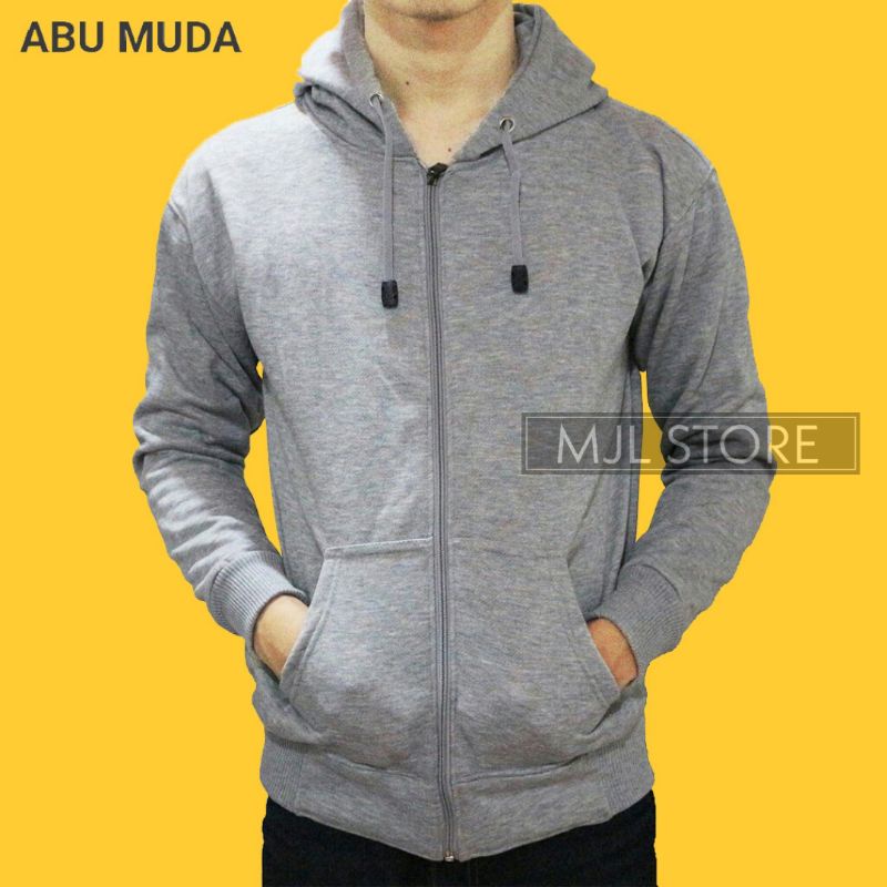 (promo) Jaket zipper polos L,XL,XXL abu muda pria wanita hoodie mjl store