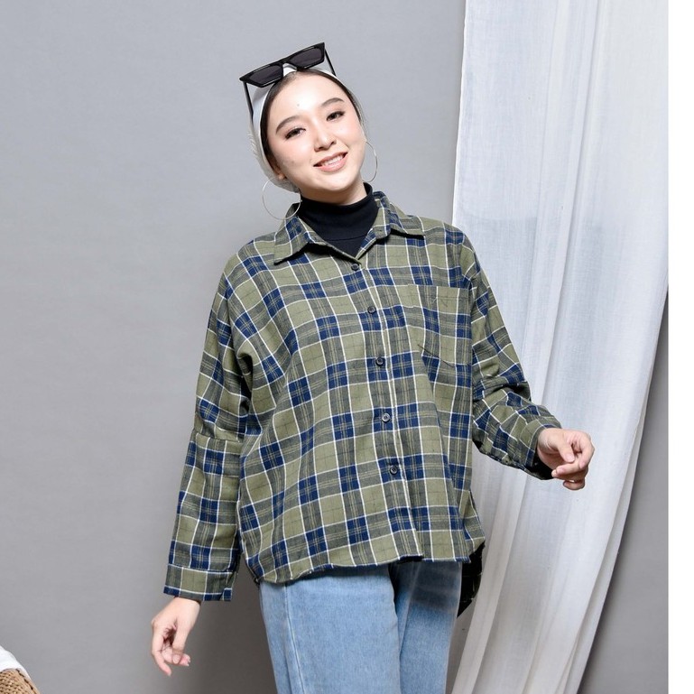 KEMEJA BOYFRIEND KOREA OVERSIZE OMBRE FLANEL PREMIUM SHIRT B341