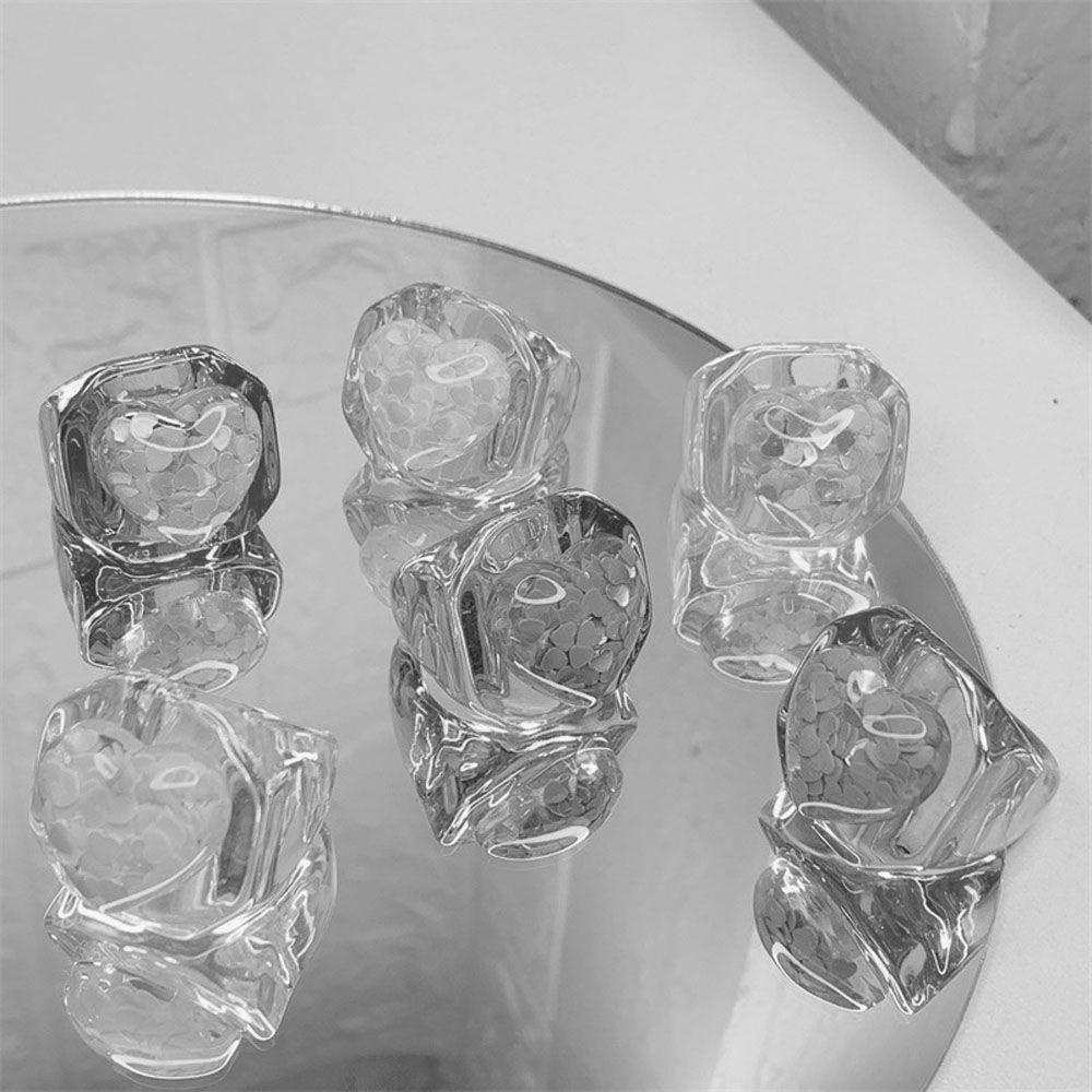 Mxbeauty Cincin Wanita Gadis Korea Cinta Hati Transparan Resin Akrilik Chunky Fashion Perhiasan