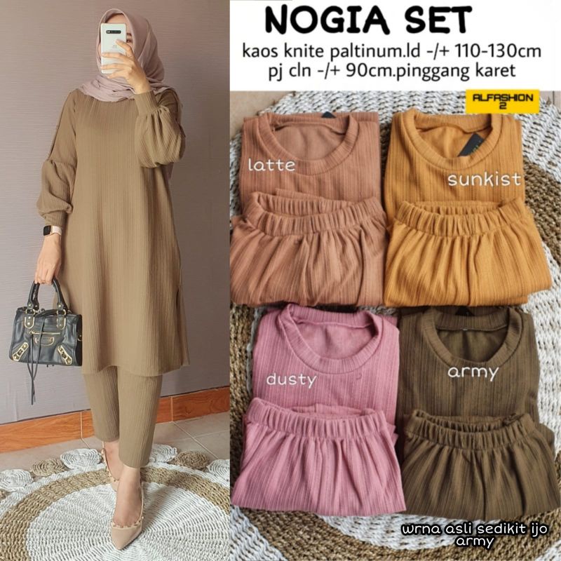 Baju setelan wanita kaos knite / NOGIA SET ORIGINAL BY ALFASHION BTC  SOLO