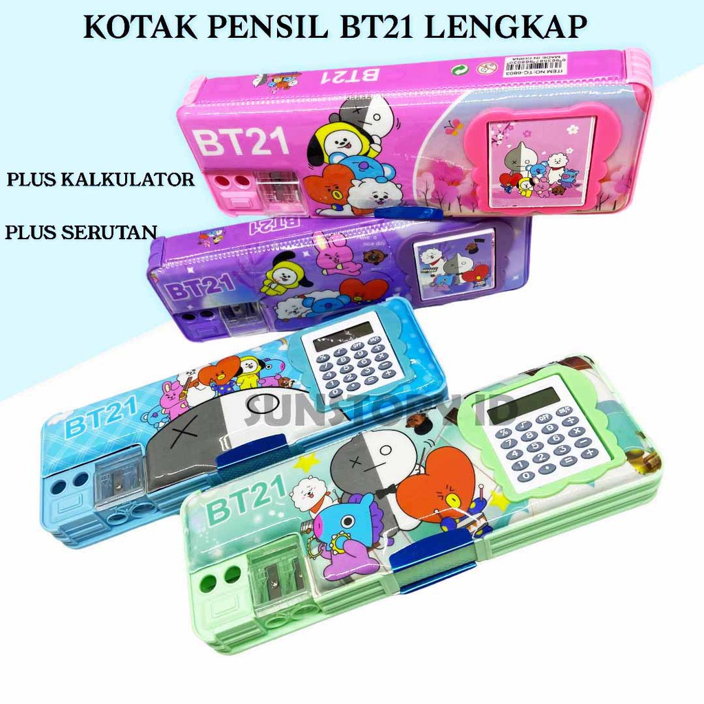 KOTAK PENSIL KALKULATOR BTS BT21 KARAKTER / TEMPAT KOTAK PENSIL KALKULATOR / KOTAK PENCIL / PENCIL CASE