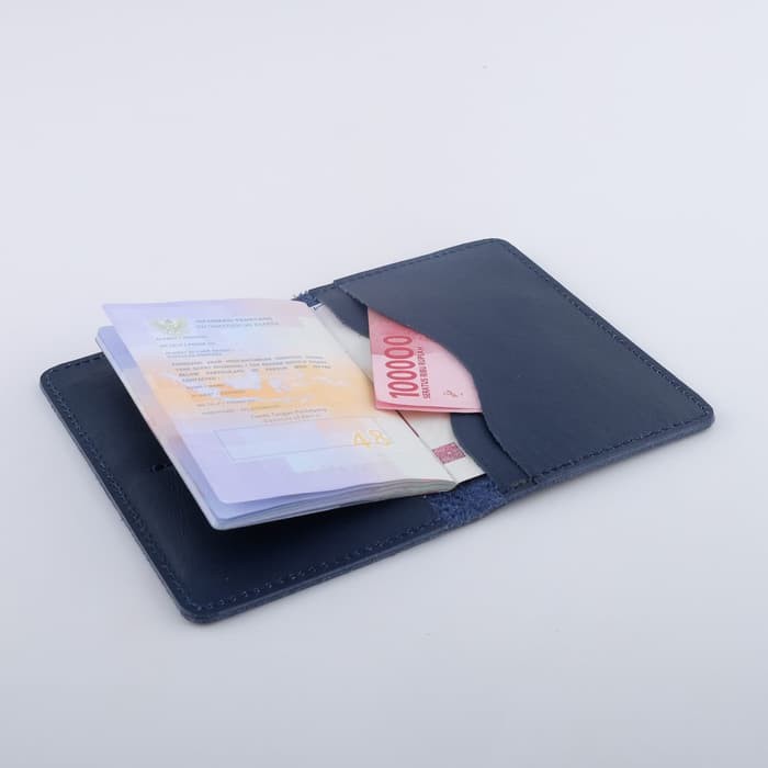 Dompet Passport simpel kulit sapi asli warna biru dongker - PHPW091