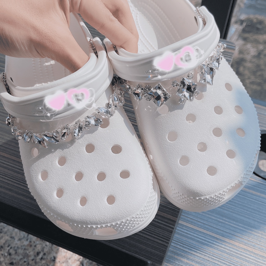 Crocs Rantai Sepatu Bahan Metal Aksen Mutiara Untuk Dekorasi