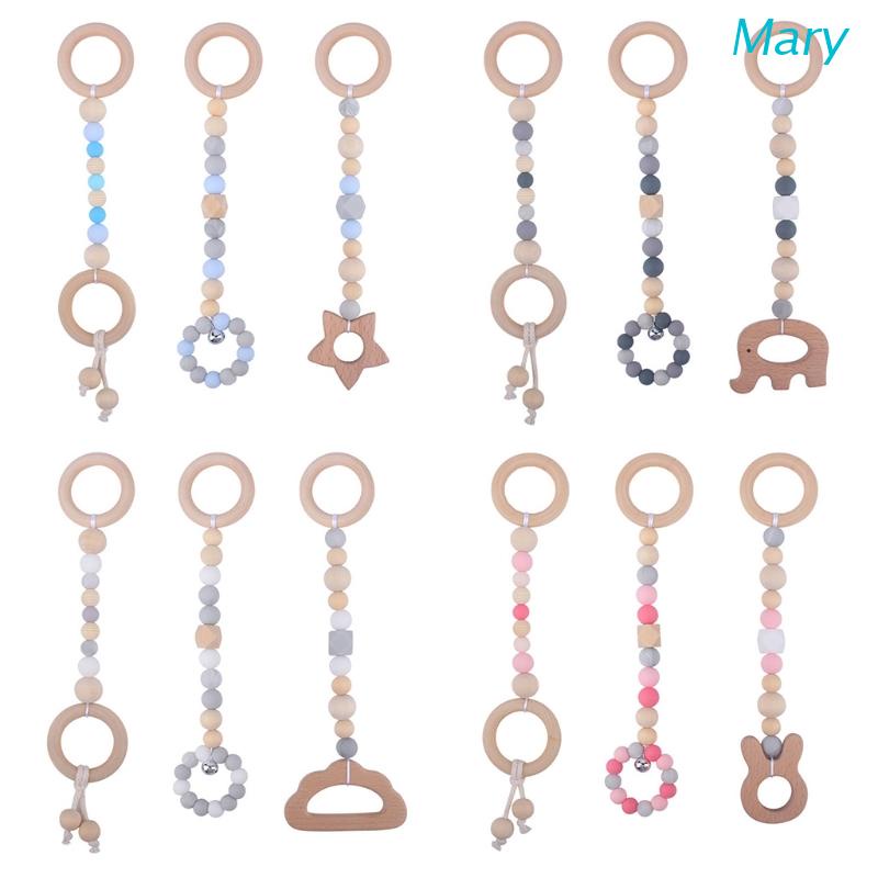 Mary 3pcs / Set Mainan Rattle Teether Silikon + Ring Kayu Beech Untuk Bayi Newborn