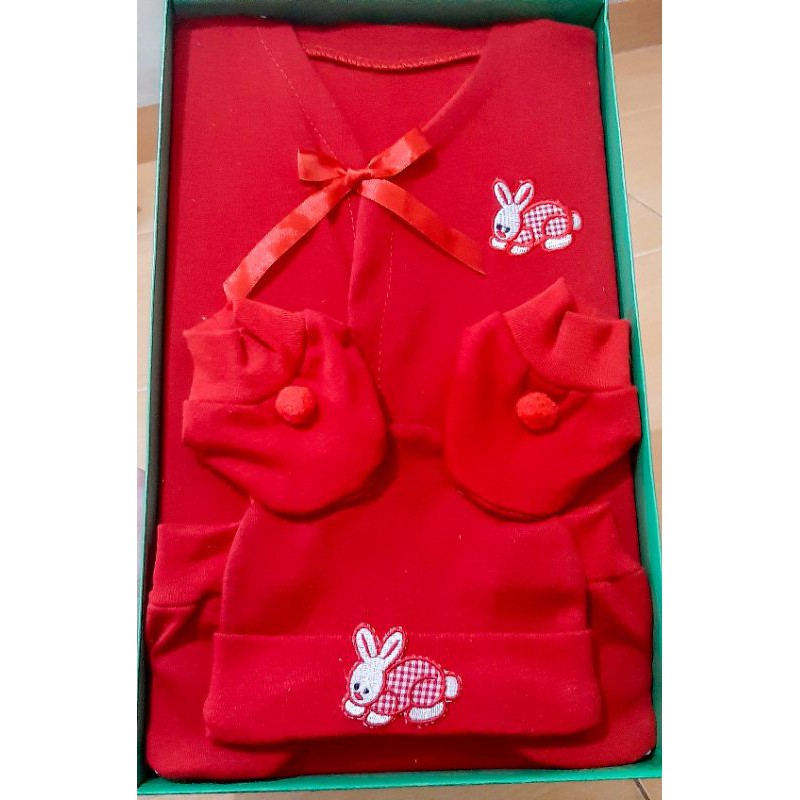 Set Baju Bayi Merah + box/ Baju Bayi Sebulanan / Baby Gift