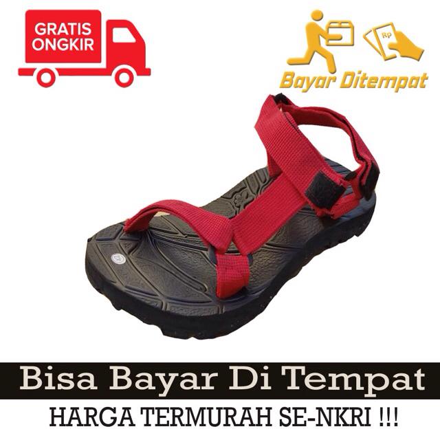Sandal Gunung - Sendal Pendaki Gunung - Warna Abu, Hitam, Biru, Merah Ukuran 36-44-Merah