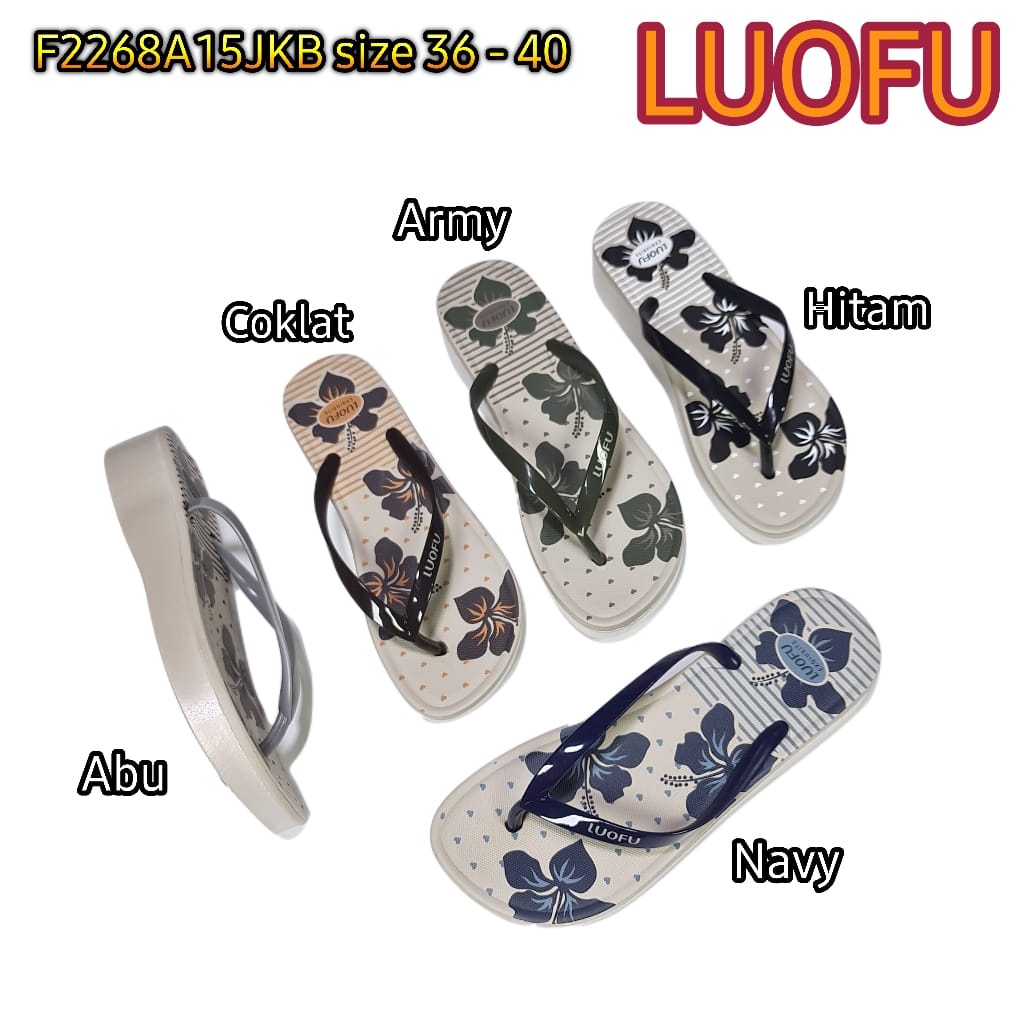 LUOFU ORIGINAL jelly sandal karet empuk warna jepit wanita import sendal cewek F2268A15JKB