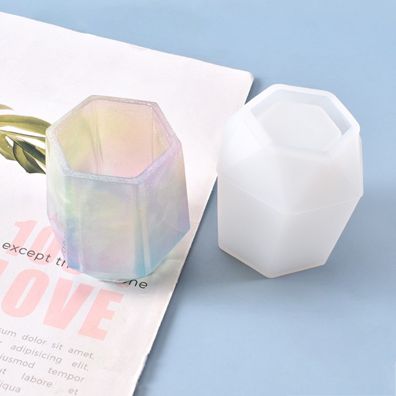 DIY Crystal Epoxy Resin Mold Hexagon Pen Holder Silicone Mould DIY Container Tool