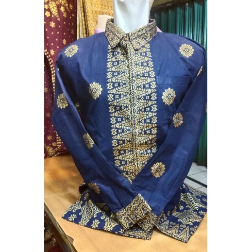 KEMEJA PRIA BATIK MOTIF SONGKET PALEMBANG COUPLE KAPELAN PASANGAN KONDANGAN LENGAN PANJANG JUMBO TER