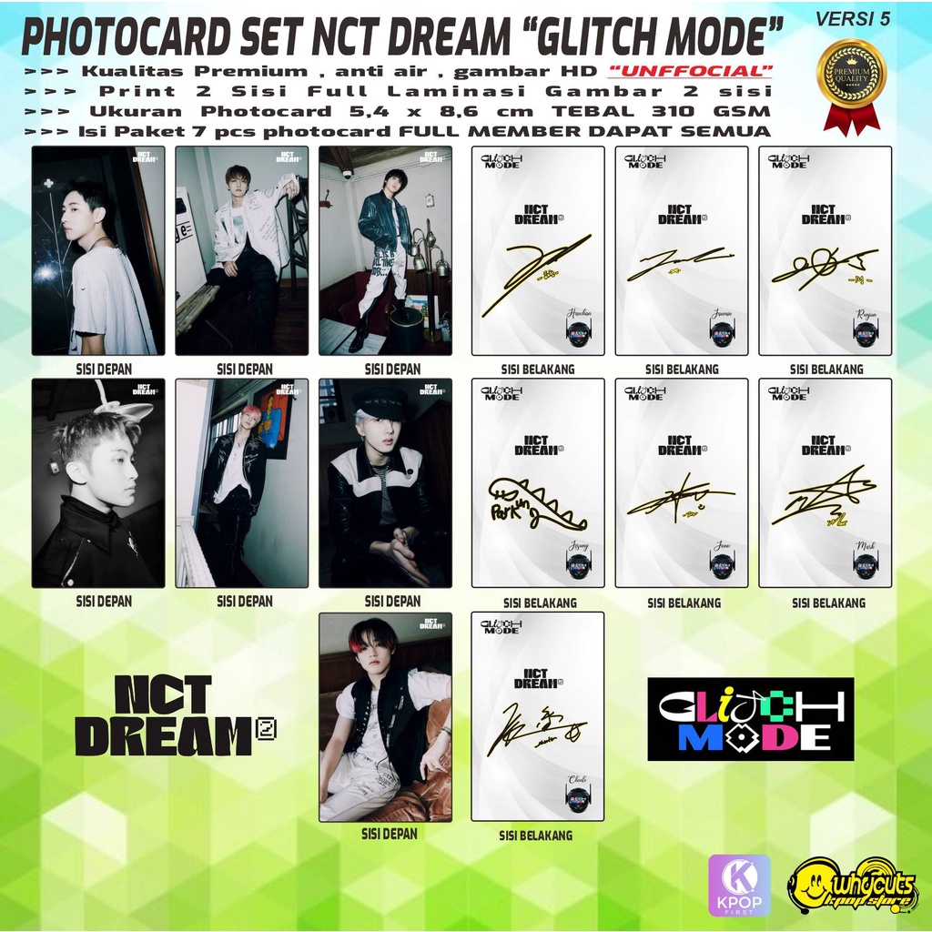 UNOFFICIAL FANMADE PHOTOCARD SET PC KPOP PREMIUM NCT DREAM &quot;GLITCH MODE&quot; / PRINT 2 SISI FULL LAMINASI GLOSSY / ANTI AIR