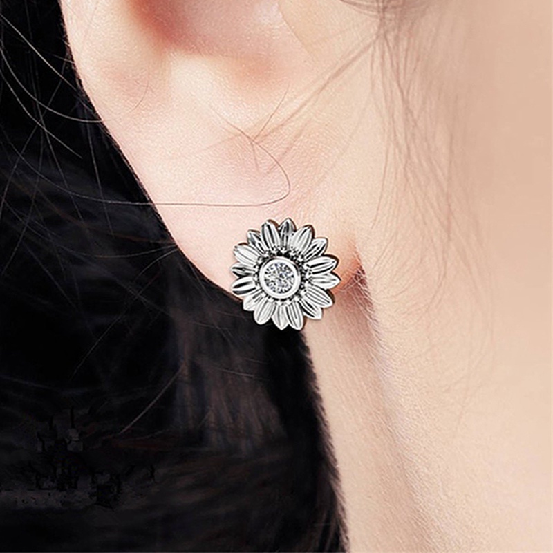 Anting Stud 925 Sterling Silver Bentuk Bunga Matahari Daisy Gaya Boho Untuk Wanita