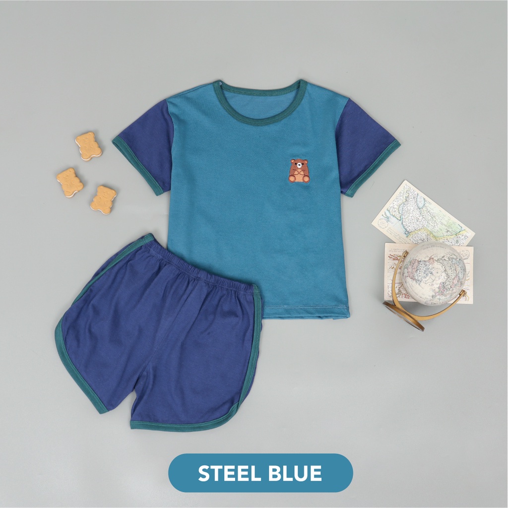 VS - Setelan Anak Kaos Anak Retro Set Tricolour | Setelan Anak Katun 1-5 Thn / Playset / Basic Tee Hotpants