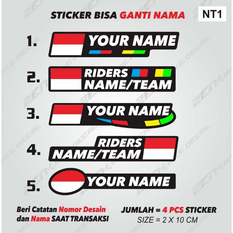 

STICKER BIKE NAME TAG BISA CUSTOM NAMA SAJA KODE NT1