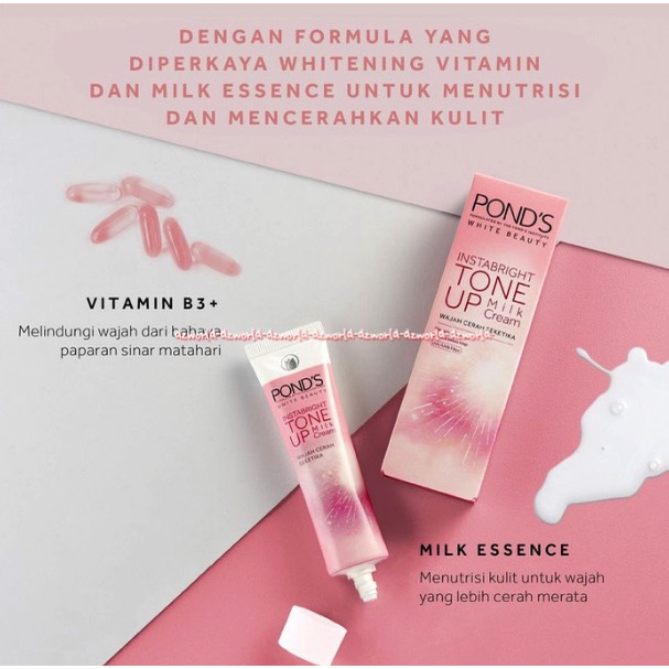 Pond's Instabright 40gr Tone Up Milk Cream Krim Untuk Wajah Cerah Seketika Pond Pond's Insta Bright Toneup