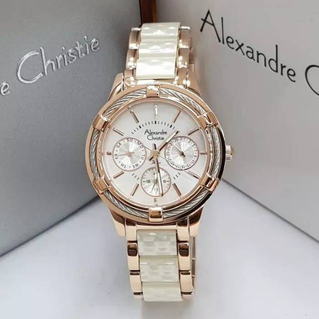 jam tangan alexandre christie ac2654  white rosegold original 2654 jam wanita