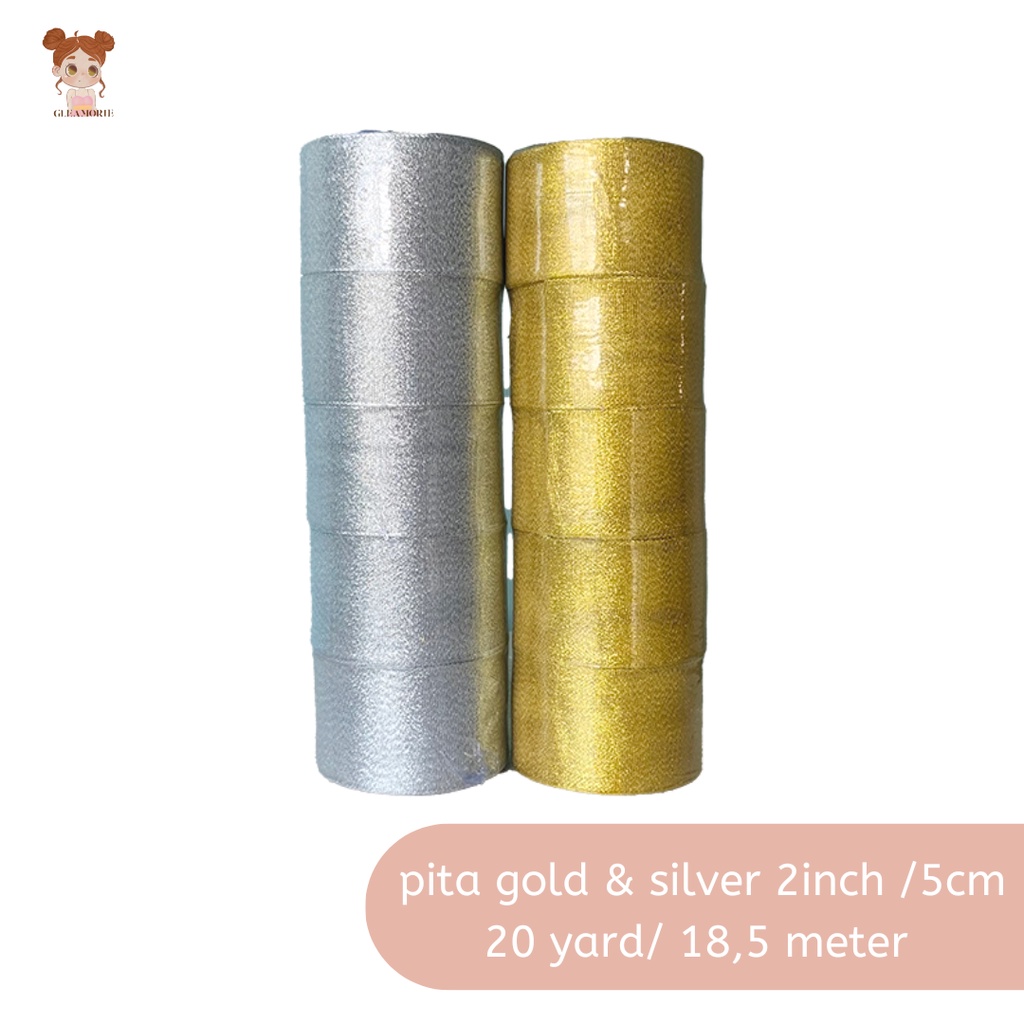 

pita gold / silver glitter 5cm 2 inch per roll 20 yard 18,4 meter grosir emas / perak