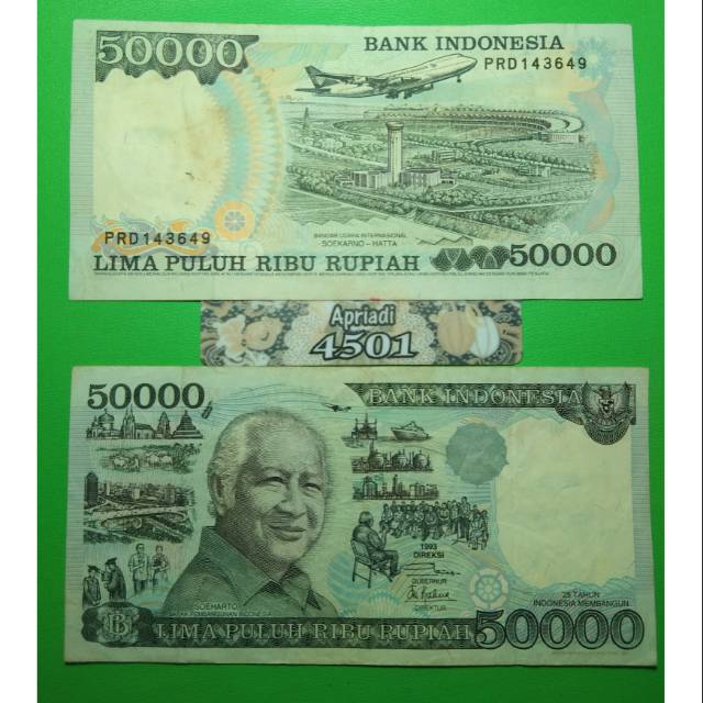 UK009 UANG KUNO ASLI 50000 RUPIAH SOEHARTO/SUHARTO TAHUN 1993/1995 KOLEKSI UANG LAMA KERTAS #VF