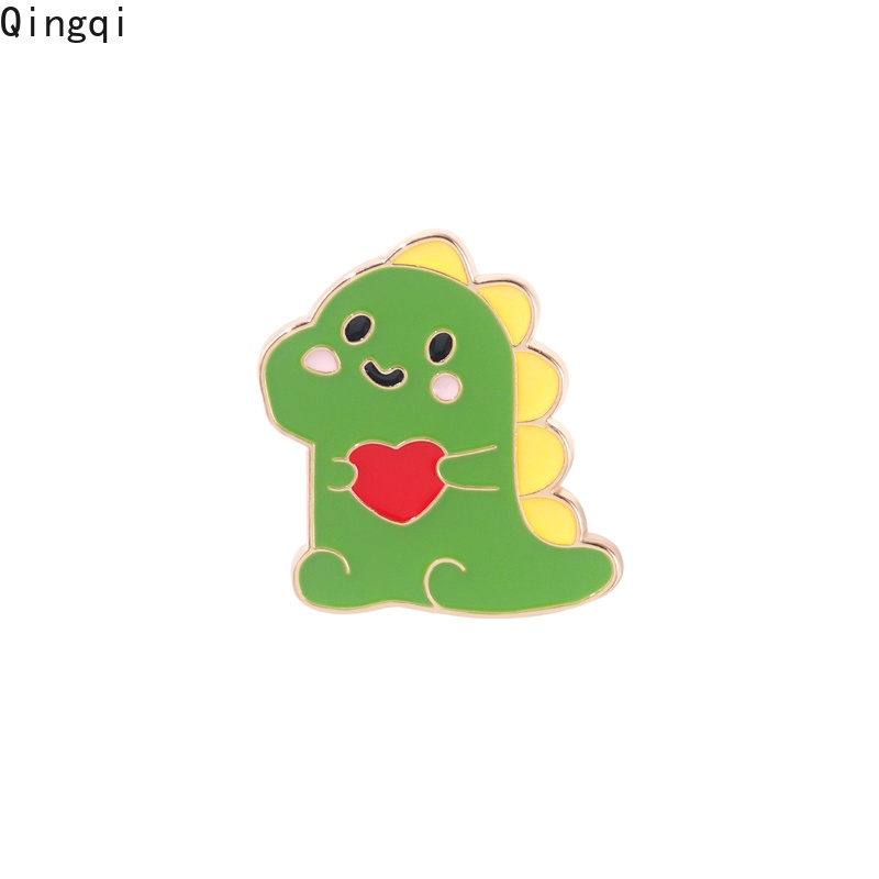 Bros Pin Enamel Bentuk Kartun Dinosaurus Warna Hijau Untuk Wanita