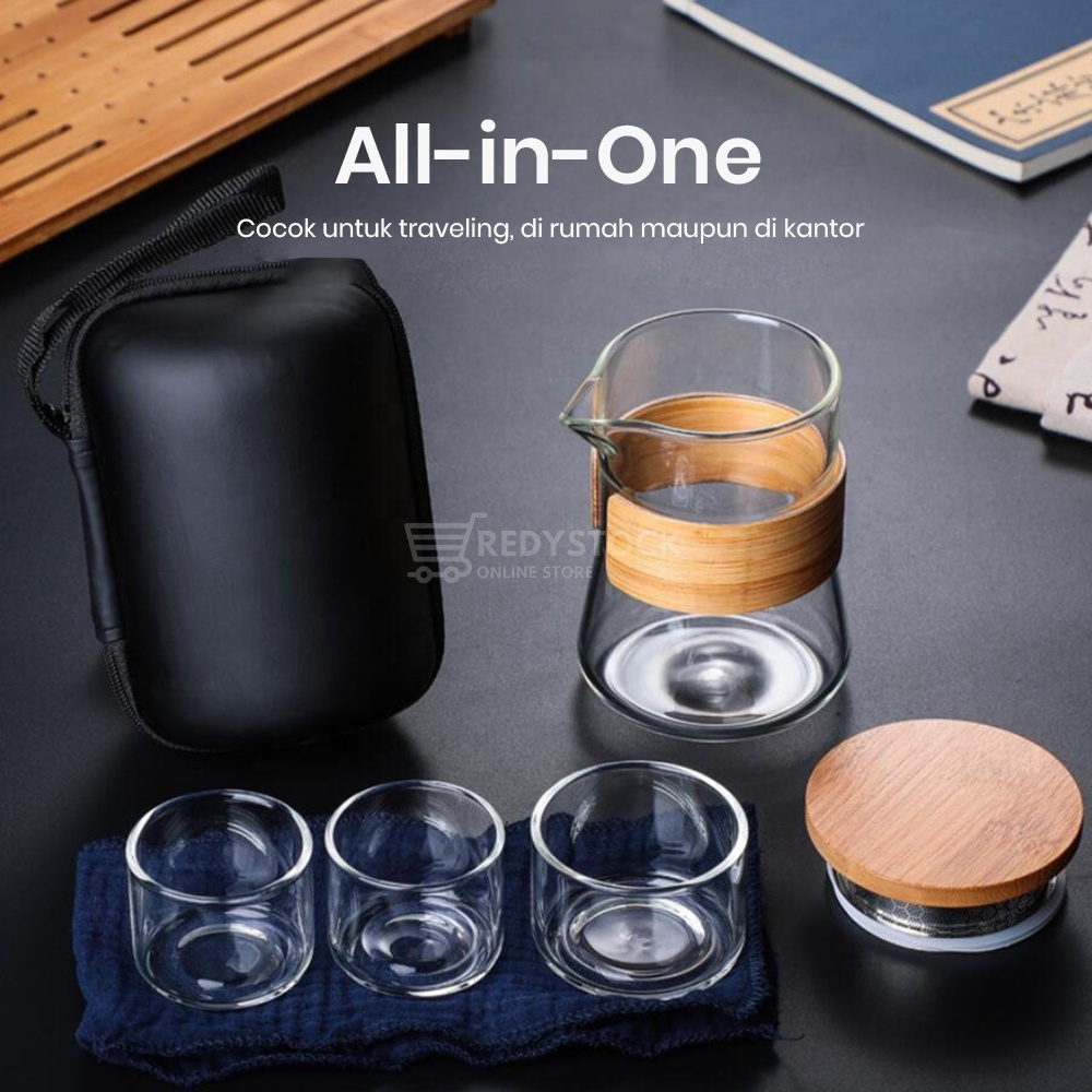 TEA SET JAPANESE STYLE | TEKO TEH 250ML 3 GELAS KACA POUCH - CH-0185