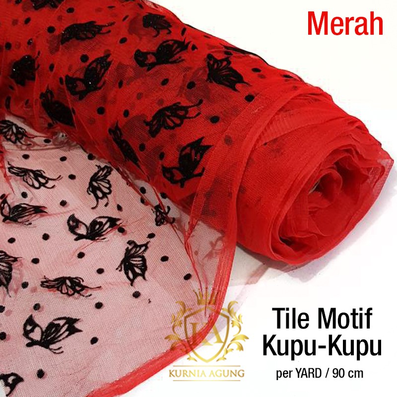 Kain Tile Tila Tulle Motif Kupu per Yard 90cmx170cm Lebar 170cm Murah