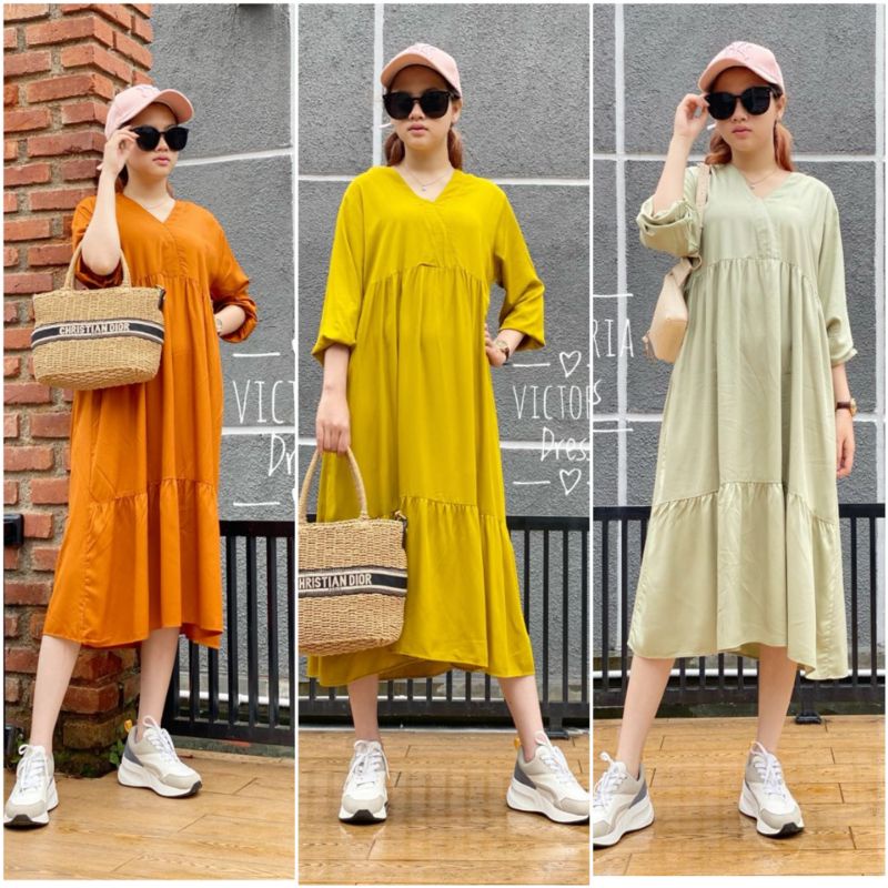BISA COD VICTORIA DRESS / DRESS RAYON TWILL / DRESS PENDEK POLOS / DRESS HAMIL / DAILY DRESS / DRESS