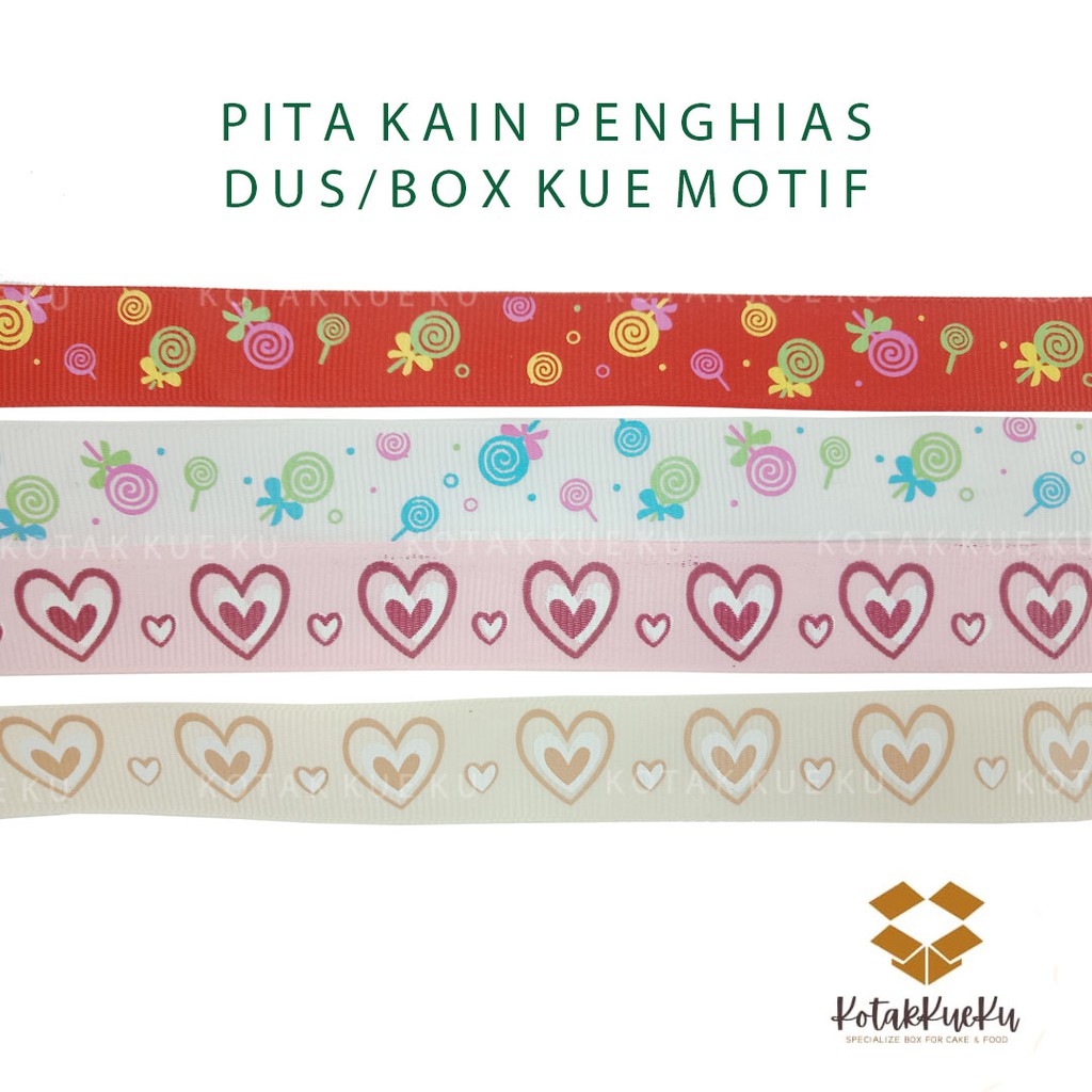 

[4 METER] Pita Kain Penghias Dus / Box Kue Motif Cantik 1.8 cm