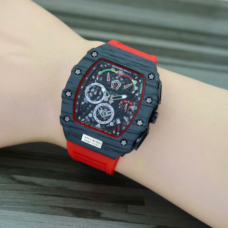 Jam Tangan Pria Kotak R_M MCLaren Body Carbon Mewah Crono Aktif,Jam Tangan Sport Pria Casual keren