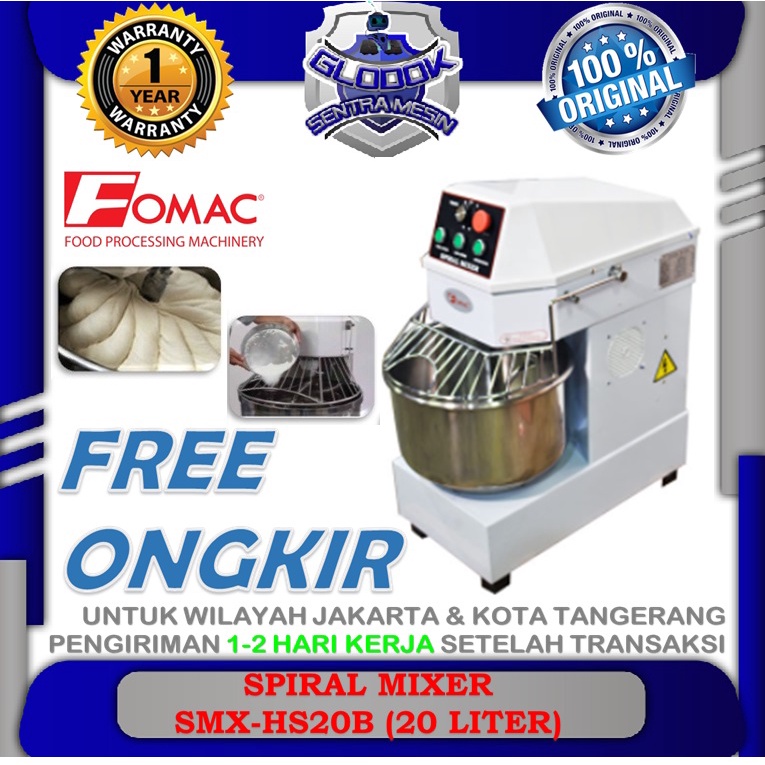 Spiral Mixer Mesin Pengaduk Adonan Spiral 20 Liter SMX-HS20B FOMAC