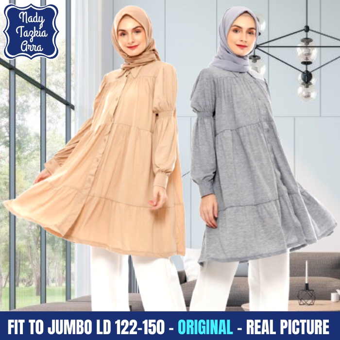 NADYTZK Baju Long Tunik Tunic Kaos Kaus Pakaian Olah Raga Senam Lengan Panjang Abu Coklat Polos Over