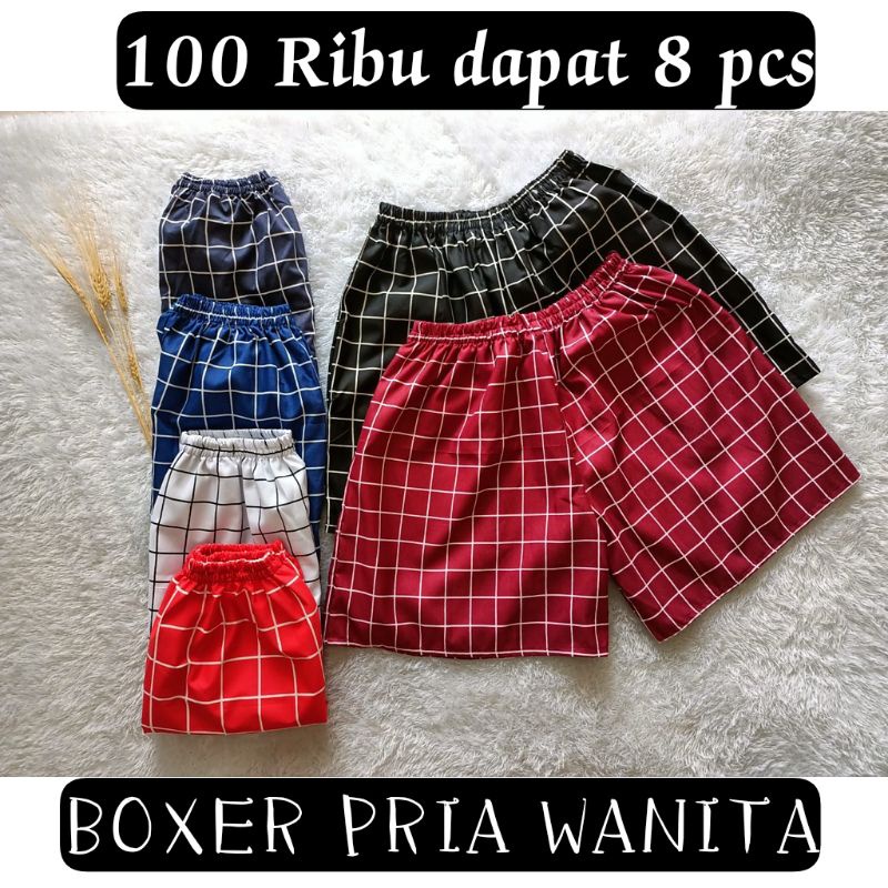 Celana Pendek Kotak² Boxer Pria Wanita Clana Kolor motif Square Unisex