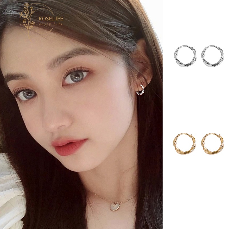 Roselife Ins 1 Pasang Anting Bulat Model Rantai Twist Untuk Wanita