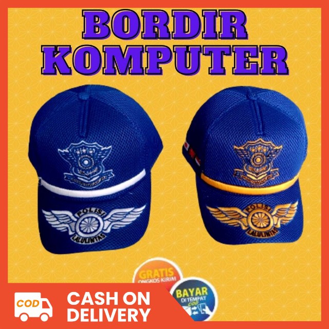 Topi Polisi dan Topi Satpol PP Bahan Kain Jaring dan Mesh  dengan Bordir Velcro Perekat/Polisi/Polan