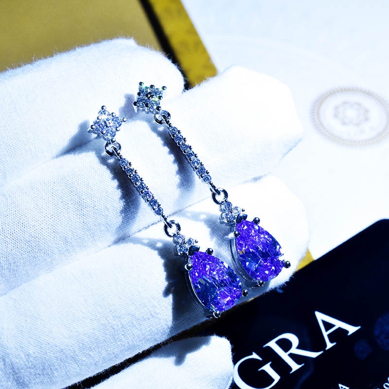 Fashion Inlaid Amethyst Water Drop Pear-Shaped Earrings