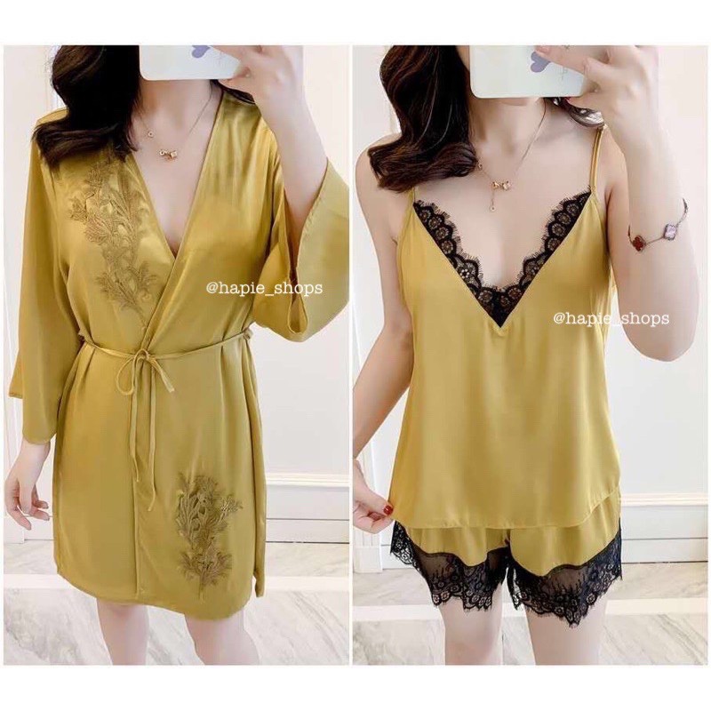 Toby Kimono set/baju tidur kimono sexy/kimono satin murah/kimono silk/piyama satin/kimono lingerie