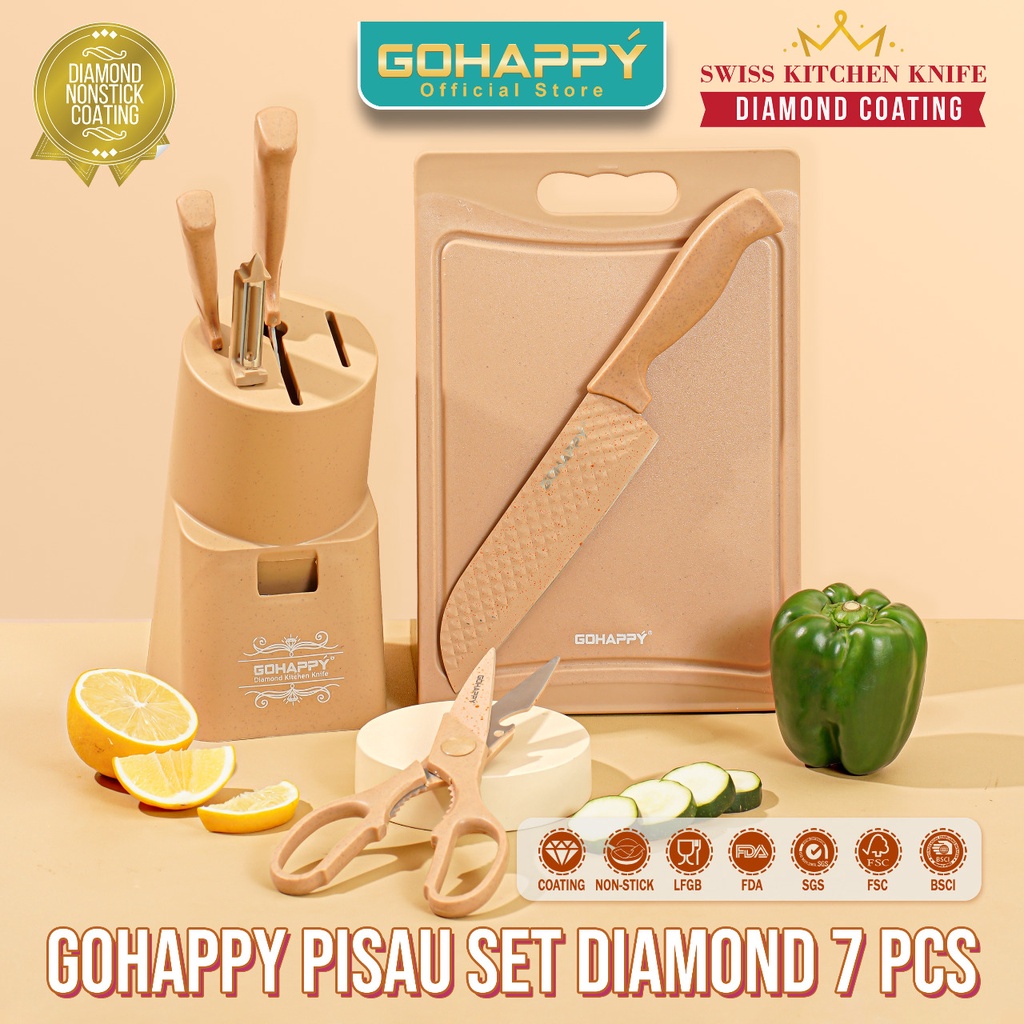 PISAU SET DIAMOND 7 PCS CHOCO GHX67 Original Gohappy Termasuk talenan dan gunting