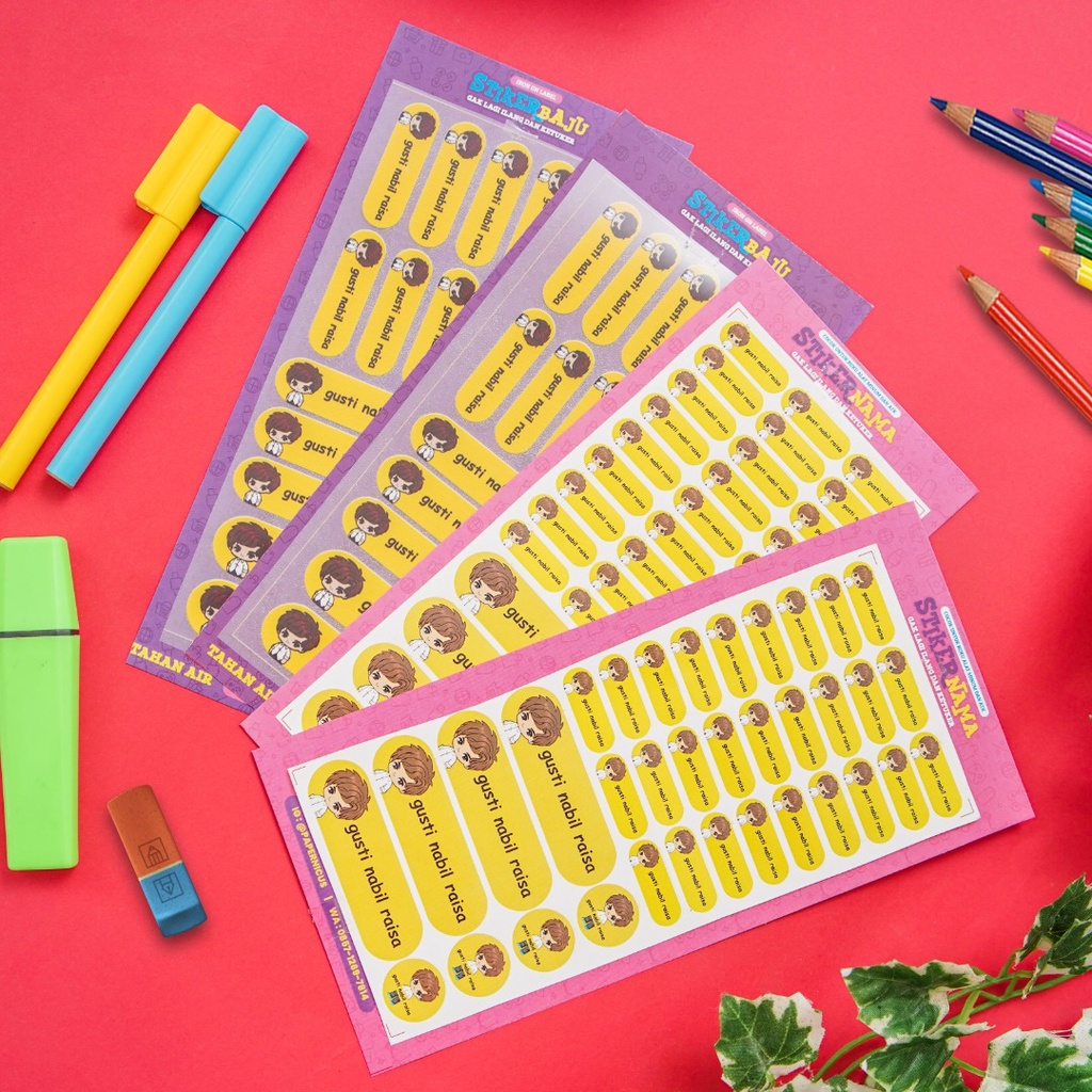 

70 pcs Stiker Nama Waterproof, Sticker Printing, Label Nama Anak custom murah