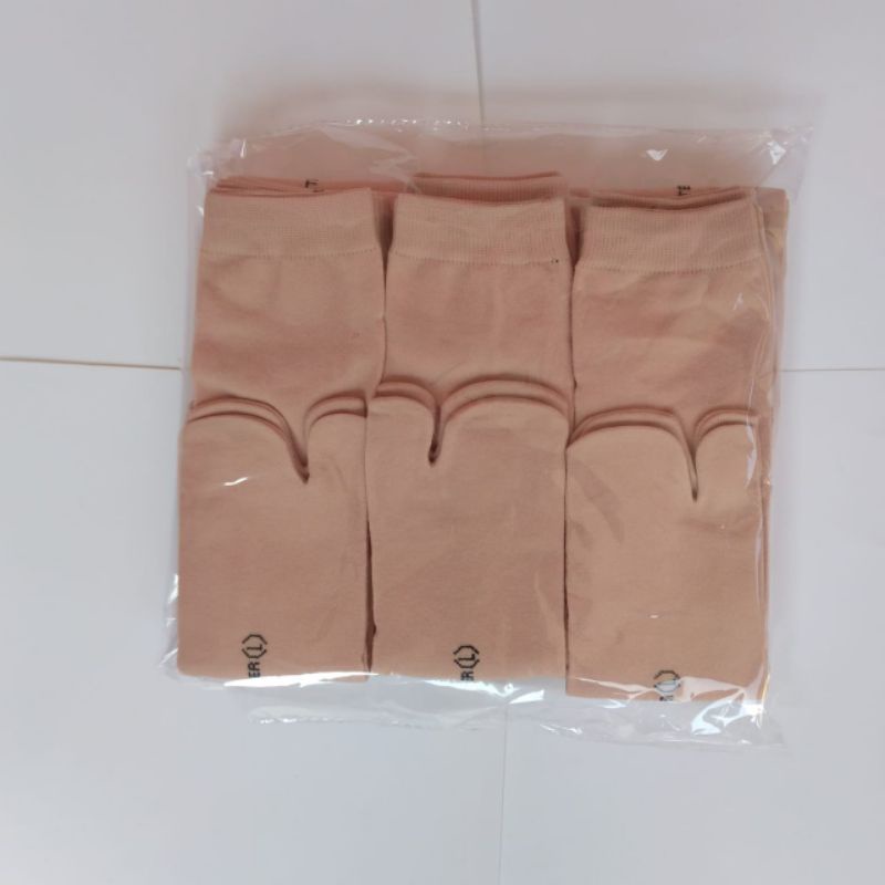 Grosir ( 12 pasang ) kaos kaki jempol muslimah wanita dewasa bahan nilon lembut non kemas termurah-1lsn crem polos
