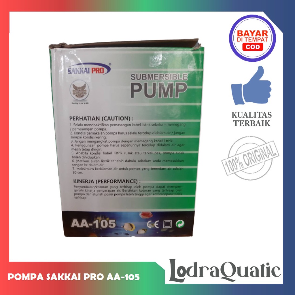 POMPA KOLAM SAKKAI PRO AA 105 POMPA KOLAM IKAN SAKKAI PRO AA 105 NAIK 3 METER POMPA 3000 LITER PER JAM POMPA AIR HIDROPONIK POMPA KOLAM KECIL POMPA AQUARIUM BESAR FILTER AQUARIUM FILTER KOLAM IKAN KOI FILTER POMPA AIR LAUT MARINE FILTER IKAN CHANNA