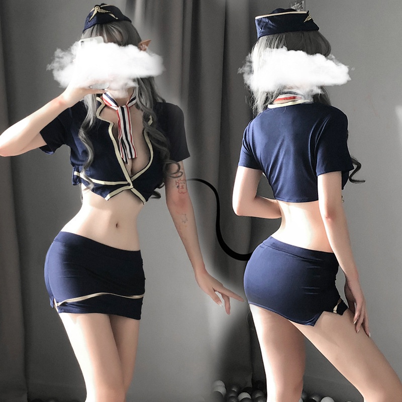 (COD) Lingerie Wanita Set Sexy Cosplay Seragam siswa Pramugari Pakaian dalam Cosplay A368